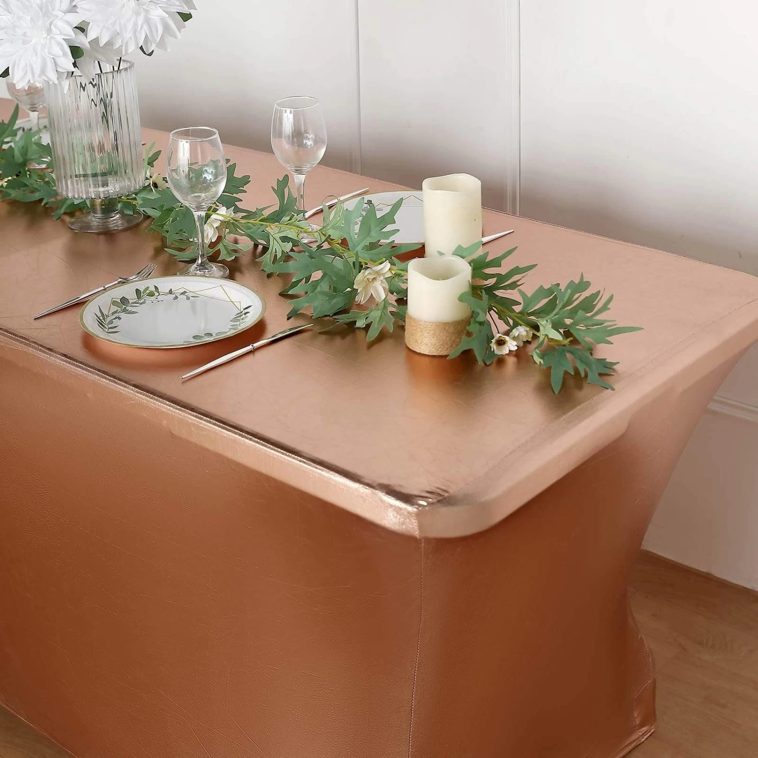 6 Feet Fitted Spandex Rectangular Tablecloth Metallic Table Cover - Image 6