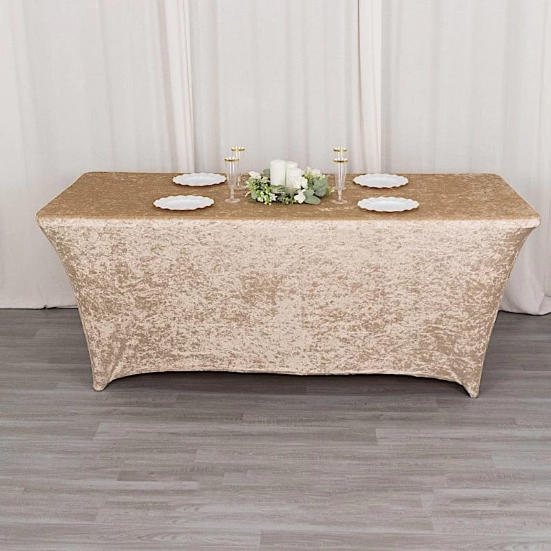 6 Feet Crushed Velvet Rectangular Tablecloth Fitted Table Cover - Image 5
