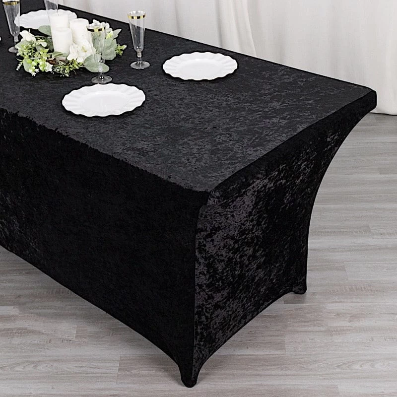 6 Feet Crushed Velvet Rectangular Tablecloth Fitted Table Cover - Image 16