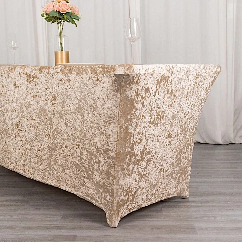 6 Feet Crushed Velvet Rectangular Tablecloth Fitted Table Cover - Image 9