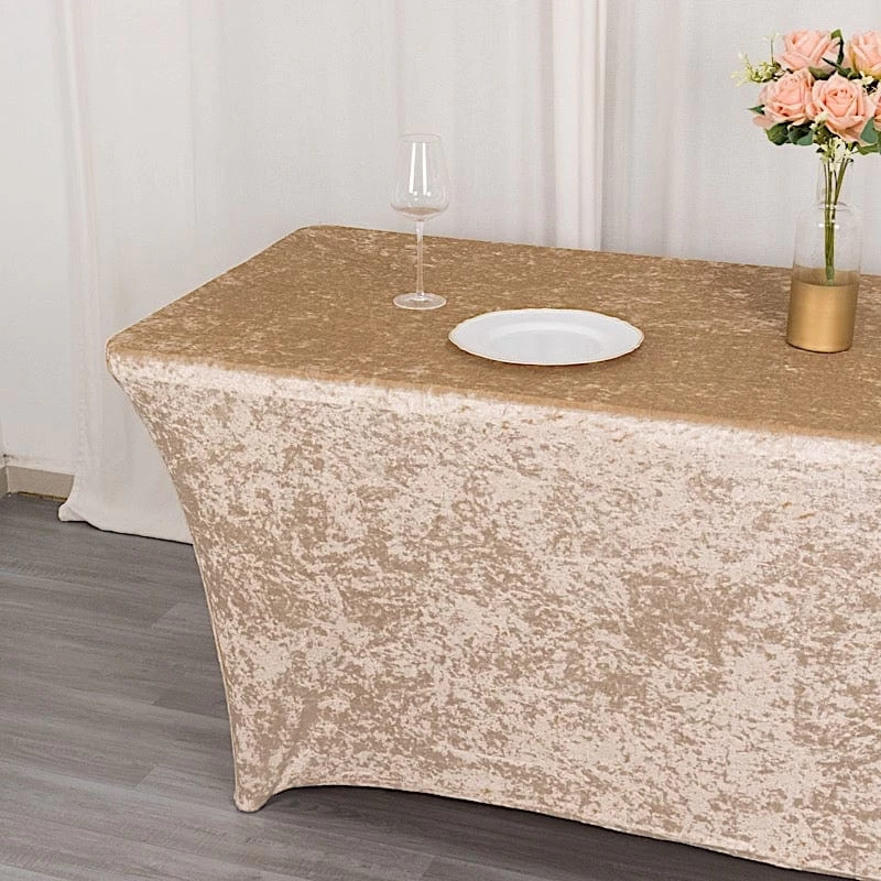 6 Feet Crushed Velvet Rectangular Tablecloth Fitted Table Cover - Image 8