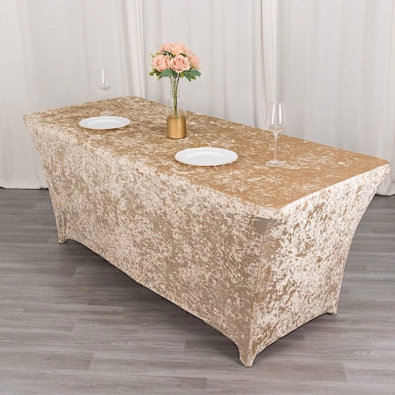 6 Feet Crushed Velvet Rectangular Tablecloth Fitted Table Cover - Image 2