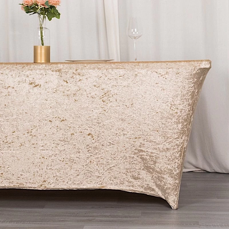 6 Feet Crushed Velvet Rectangular Tablecloth Fitted Table Cover - Image 10