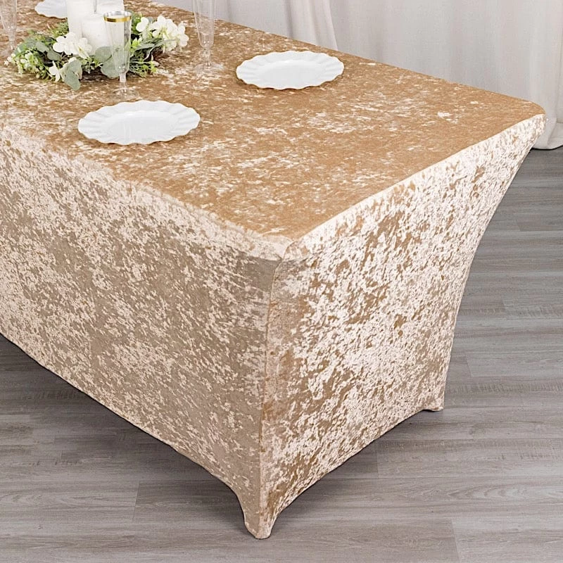 6 Feet Crushed Velvet Rectangular Tablecloth Fitted Table Cover - Image 4