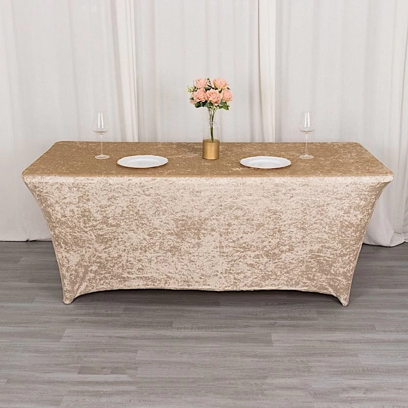6 Feet Crushed Velvet Rectangular Tablecloth Fitted Table Cover