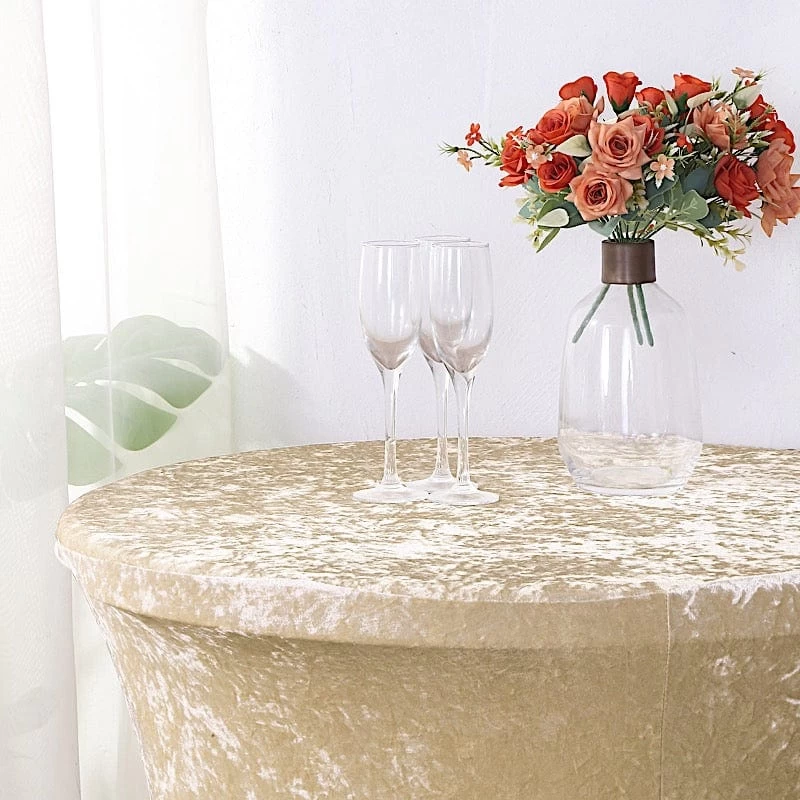 Round Fitted Cocktail Table Cover Crushed Velvet Tablecloth - Image 8