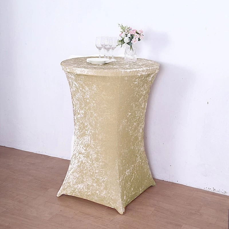 Round Fitted Cocktail Table Cover Crushed Velvet Tablecloth - Image 4