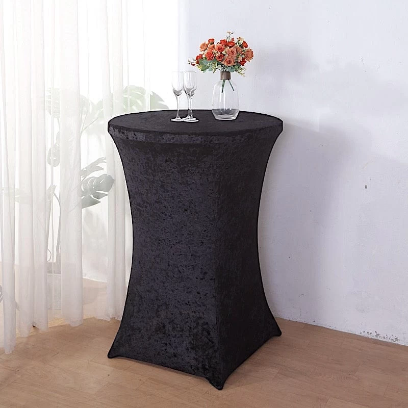Round Fitted Cocktail Table Cover Crushed Velvet Tablecloth - Image 12