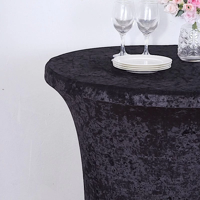 Round Fitted Cocktail Table Cover Crushed Velvet Tablecloth - Image 18