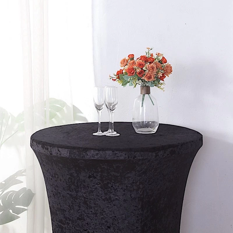 Round Fitted Cocktail Table Cover Crushed Velvet Tablecloth - Image 15