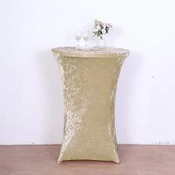 Round Fitted Cocktail Table Cover Crushed Velvet Tablecloth