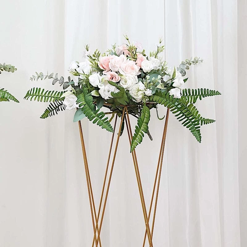 2 Gold 32 In Crisscross Geometric Metal Flower Stands Centerpieces - Image 3