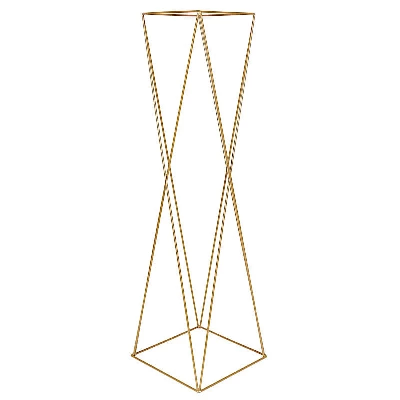 2 Gold 32 In Crisscross Geometric Metal Flower Stands Centerpieces - Image 8