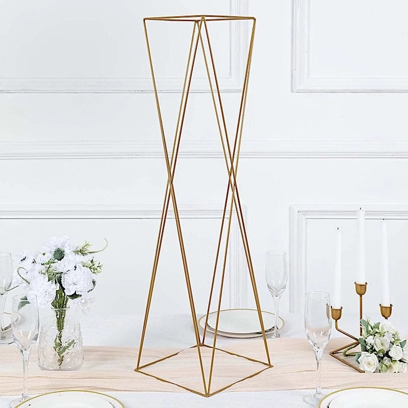 2 Gold 32 In Crisscross Geometric Metal Flower Stands Centerpieces - Image 9