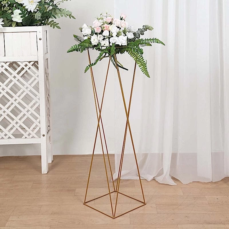 2 Gold 32 In Crisscross Geometric Metal Flower Stands Centerpieces - Image 7