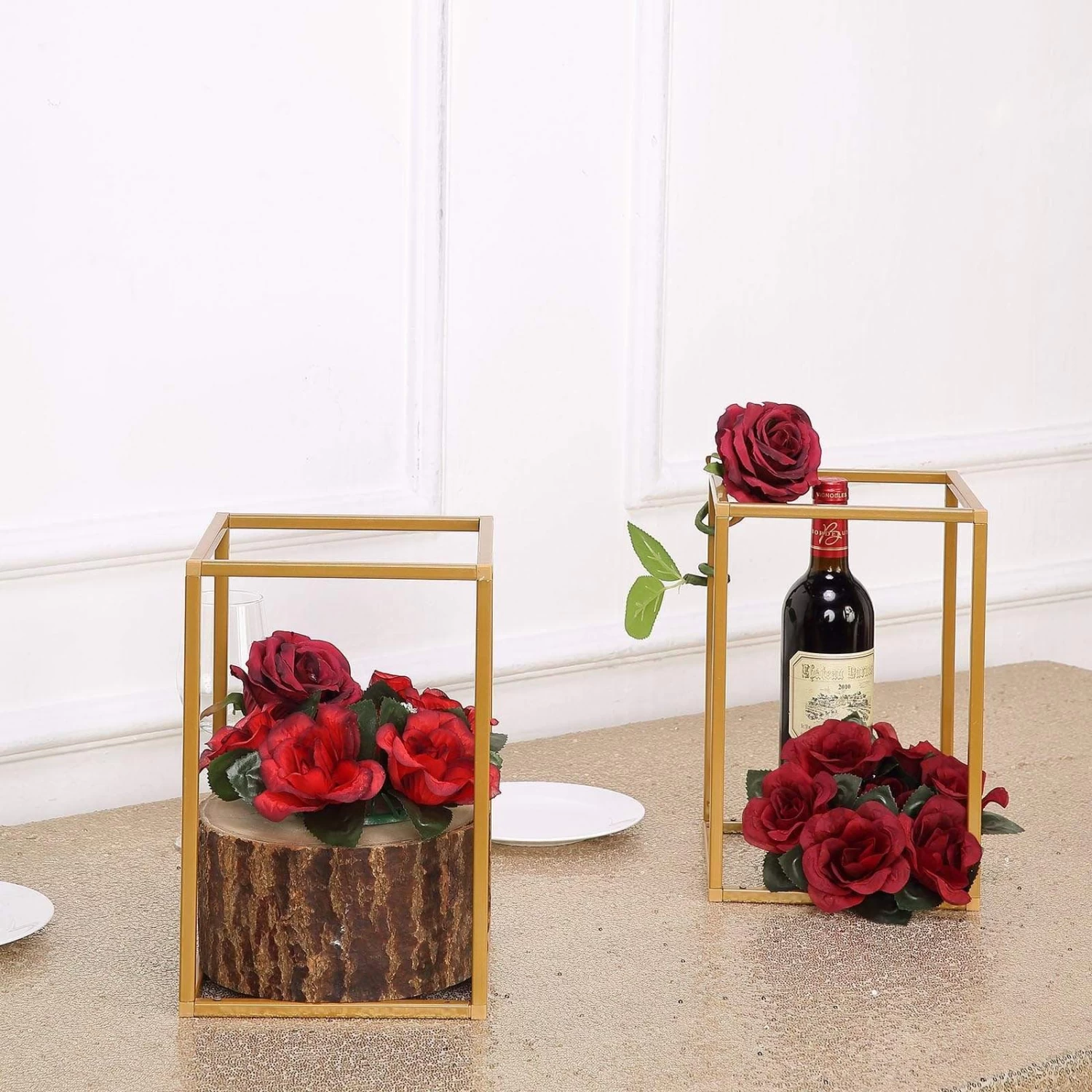 2 Pcs 12 In Tall Matte Metal Geometric Rectangular Stands Flower Vase Holders - Image 10