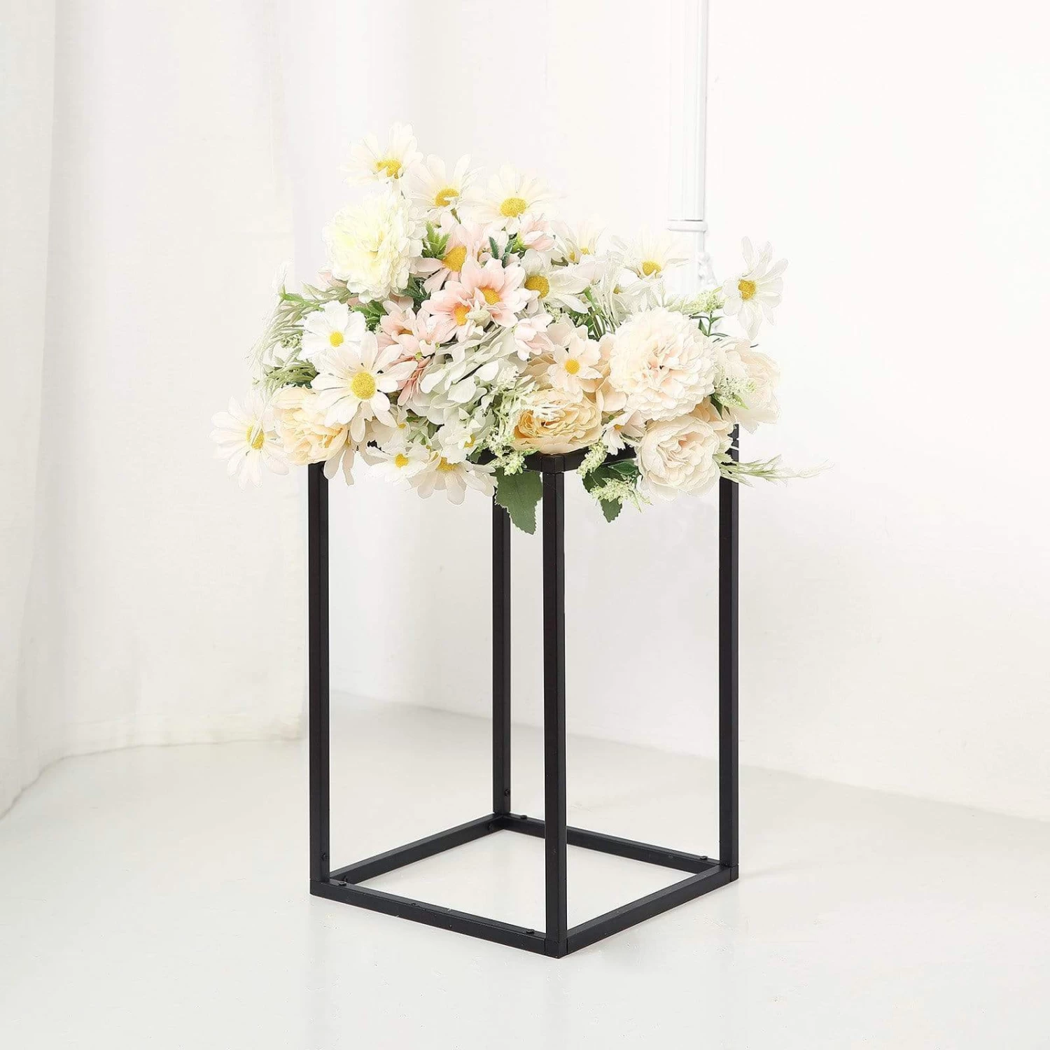 2 Pcs 12 In Tall Matte Metal Geometric Rectangular Stands Flower Vase Holders - Image 15
