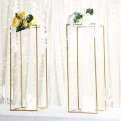 2 Pcs 32 In Tall Metal Geometric Rectangular Stands Flower Vase Holders