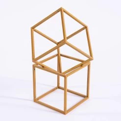 2 Pcs Gold Matte Metal Geometric Square Stands Flower Vase Holders