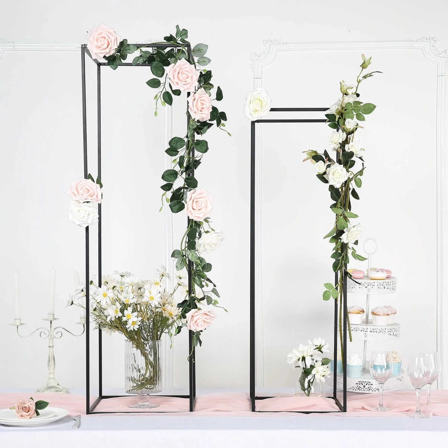 2 Rectangular 48 In Tall Metal Geometric Flower Stands Centerpieces - Image 19