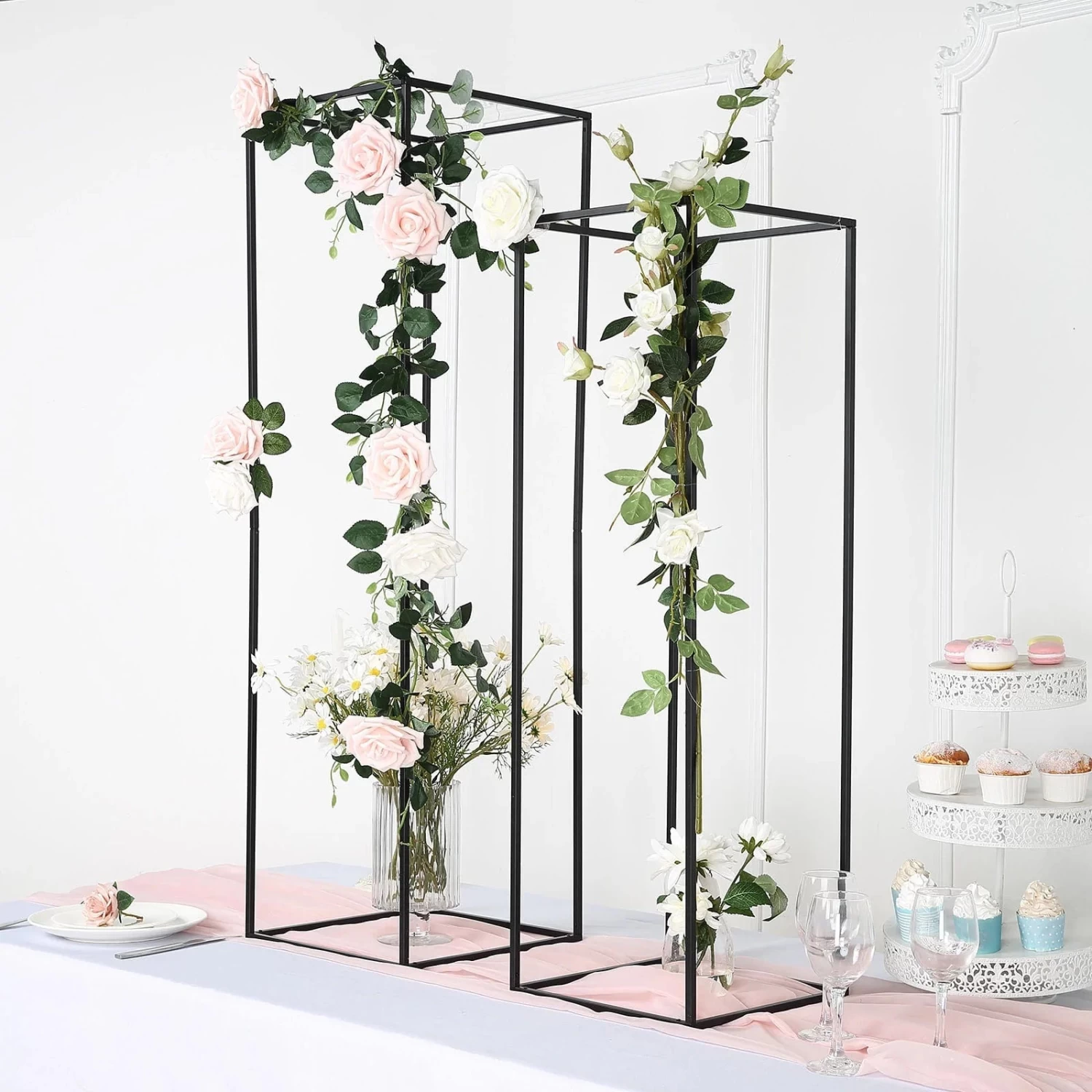 2 Rectangular 48 In Tall Metal Geometric Flower Stands Centerpieces - Image 15