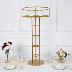 Gold 46 In Tall Round Top Metal Floral Riser Display Stand Centerpiece