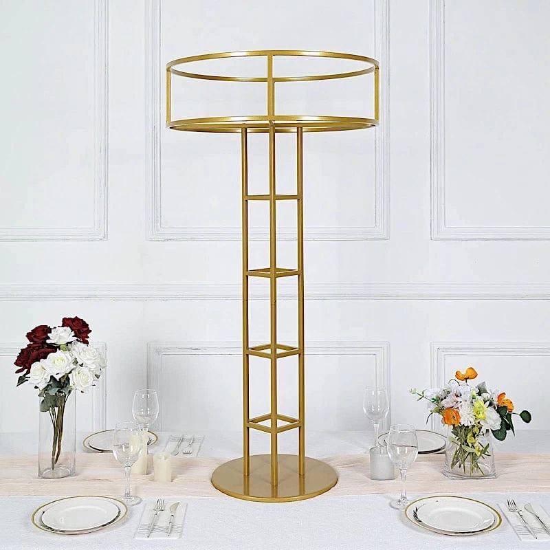 Gold 46 In Tall Round Top Metal Floral Riser Display Stand Centerpiece