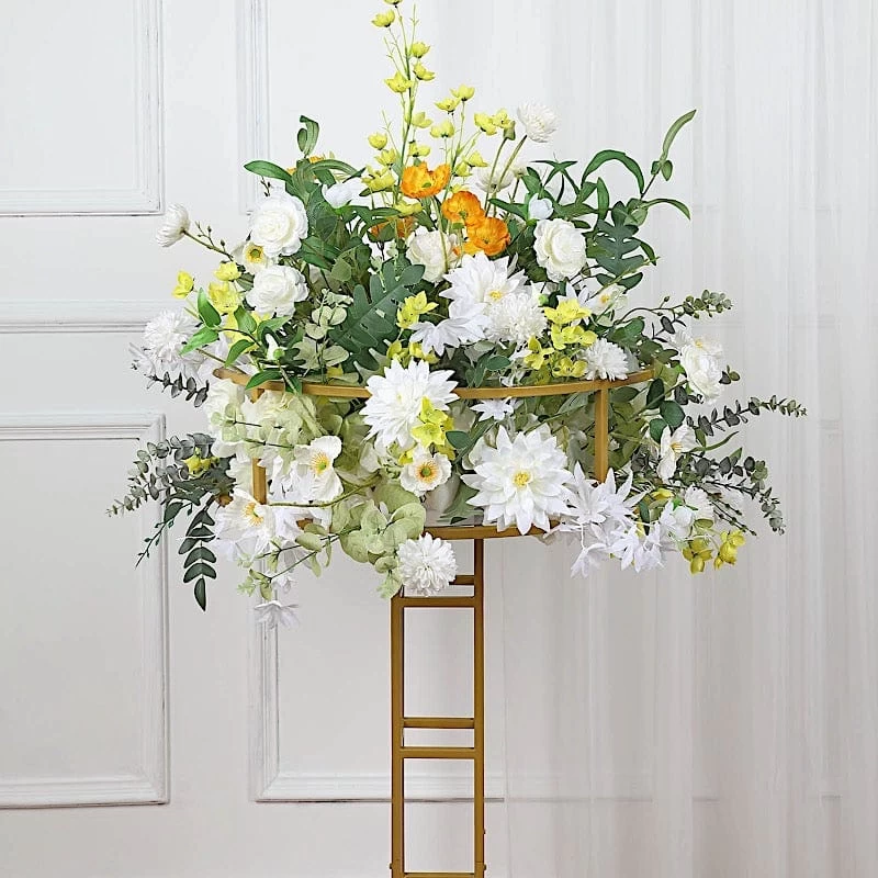 Gold 46 In Tall Round Top Metal Floral Riser Display Stand Centerpiece - Image 3