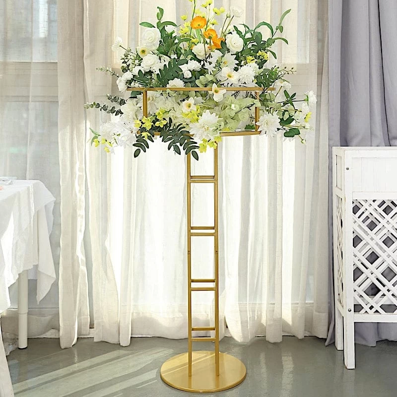 Gold 46 In Tall Round Top Metal Floral Riser Display Stand Centerpiece - Image 5