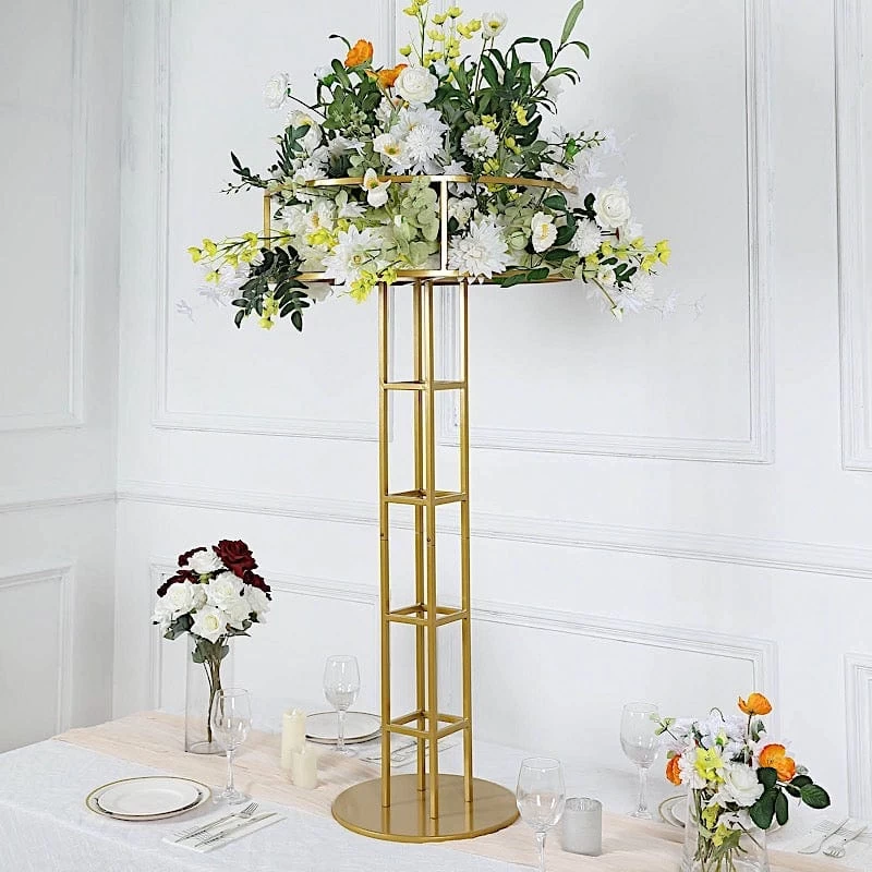 Gold 46 In Tall Round Top Metal Floral Riser Display Stand Centerpiece - Image 2