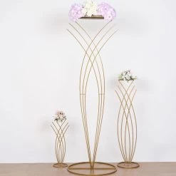 Gold 7 Feet Tall Metal Flower Display Stand Mermaid Tail Design Pedestal