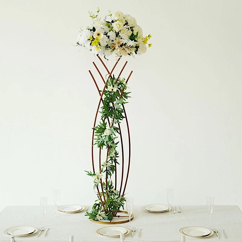 Gold Metal Flower Display Stand Mermaid Tail Design Centerpiece - Image 9