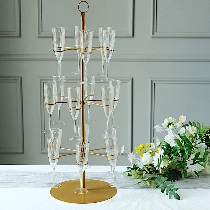 33" Gold 3-Tier Metal Wine Glass Display Stand Champagne Flute Holder Tree - Image 6
