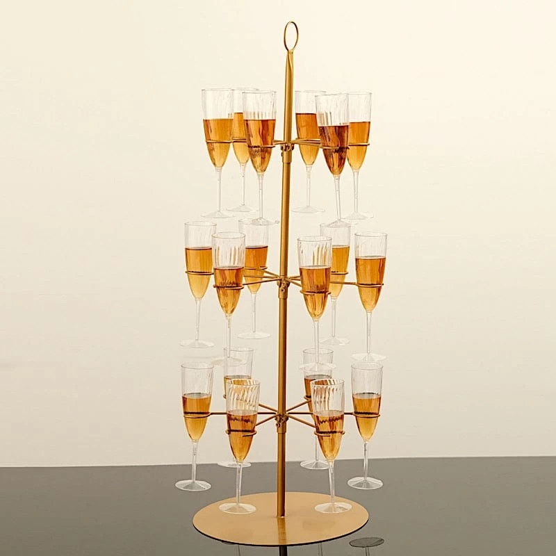 33" Gold 3-Tier Metal Wine Glass Display Stand Champagne Flute Holder Tree - Image 7