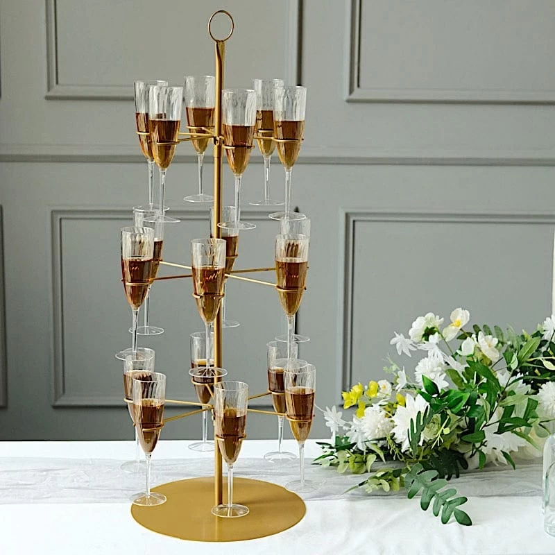 33" Gold 3-Tier Metal Wine Glass Display Stand Champagne Flute Holder Tree