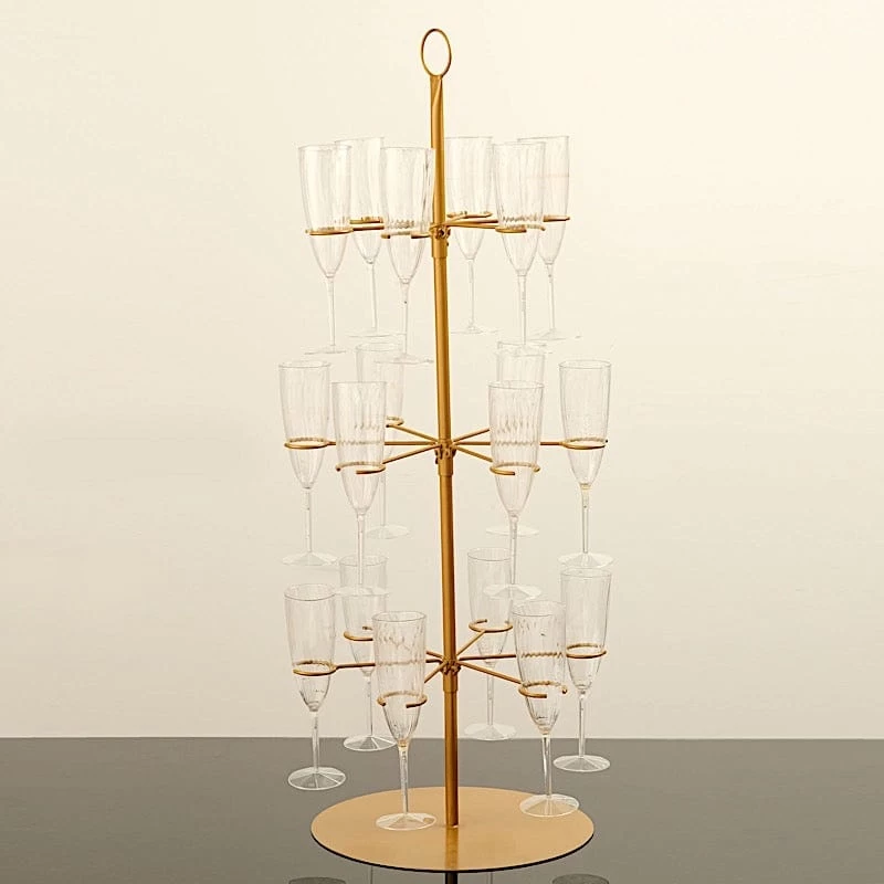 33" Gold 3-Tier Metal Wine Glass Display Stand Champagne Flute Holder Tree - Image 2