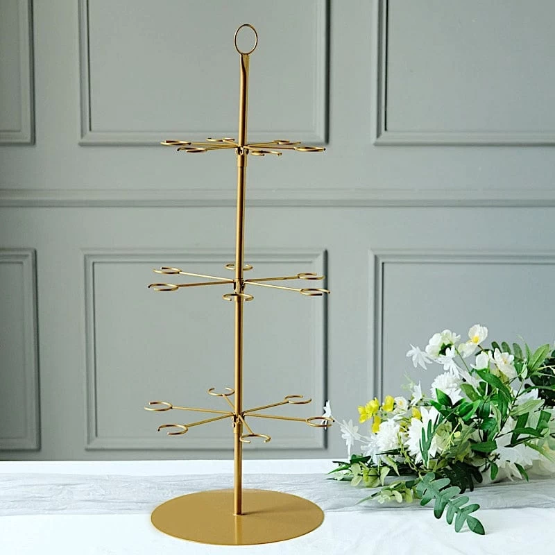 33" Gold 3-Tier Metal Wine Glass Display Stand Champagne Flute Holder Tree - Image 4