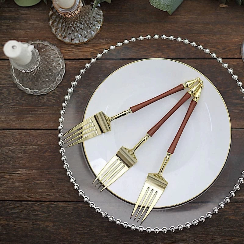 24 Gold With Brown 8 In Disposable Plastic Forks With Roman Column Handle - Image 8