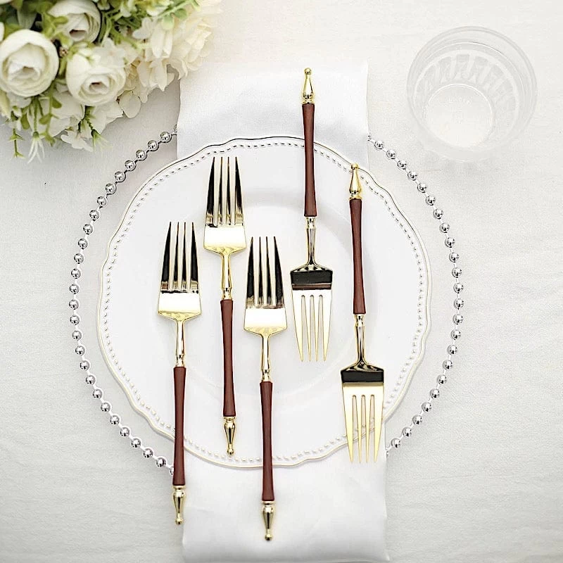 24 Gold With Brown 8 In Disposable Plastic Forks With Roman Column Handle - Image 5
