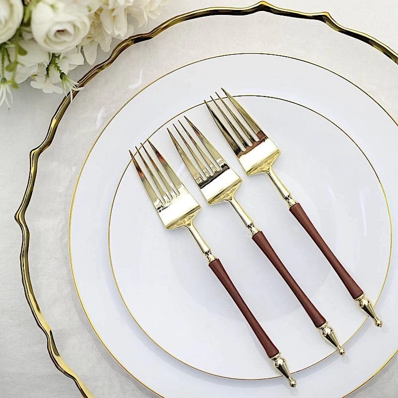 24 Gold With Brown 8 In Disposable Plastic Forks With Roman Column Handle - Image 3