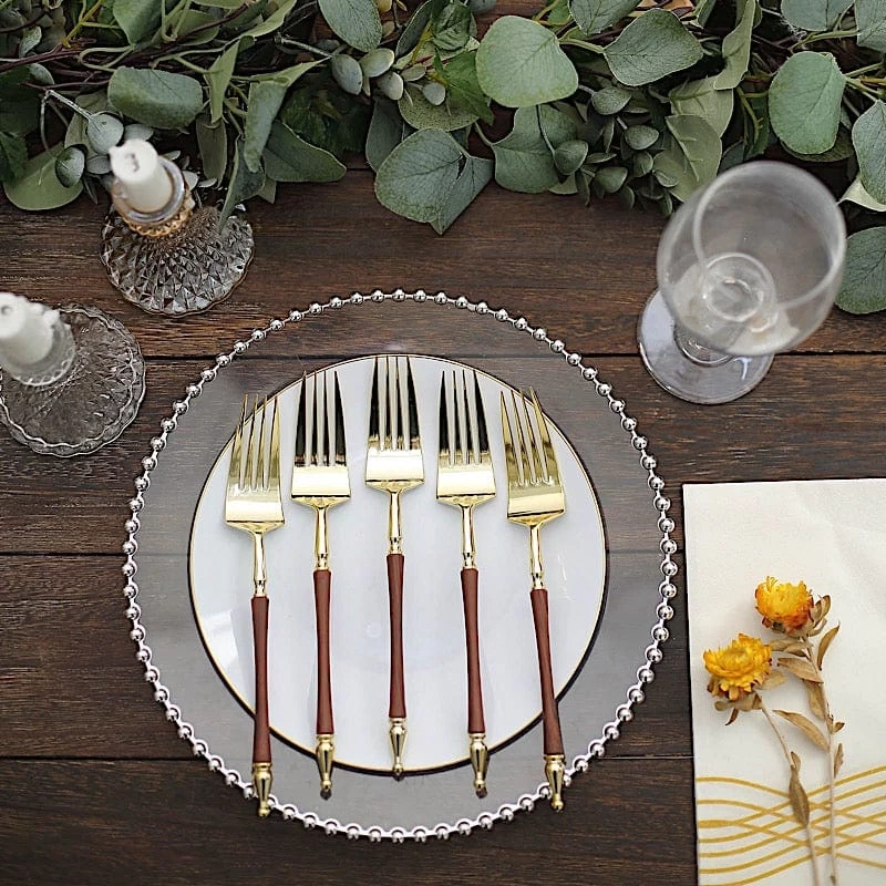 24 Gold With Brown 8 In Disposable Plastic Forks With Roman Column Handle - Image 6