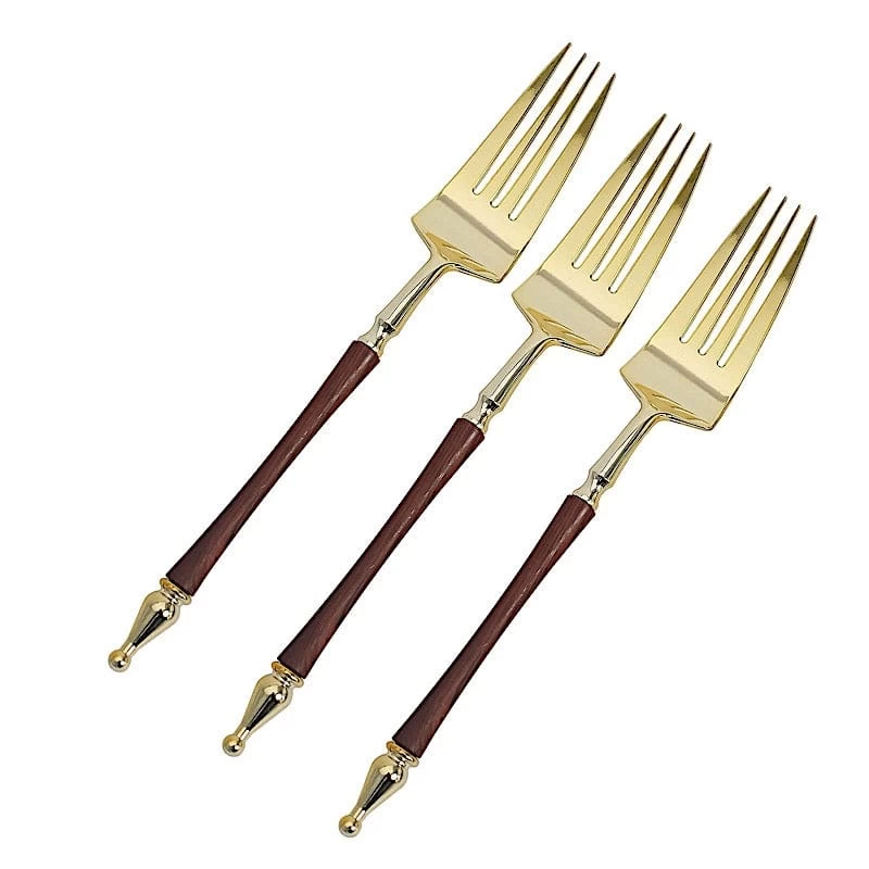 24 Gold With Brown 8 In Disposable Plastic Forks With Roman Column Handle - Image 9