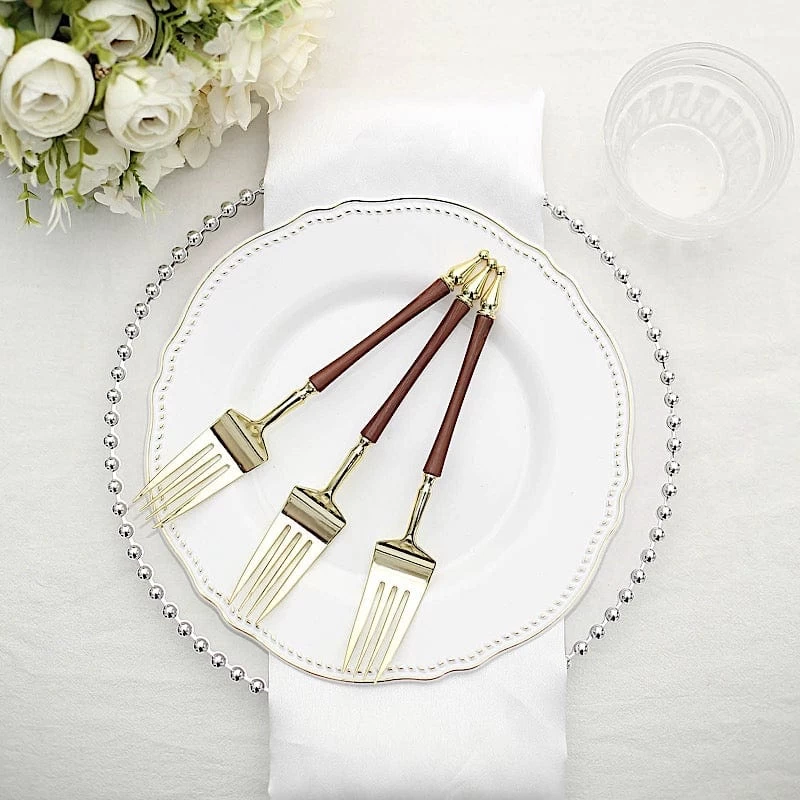 24 Gold With Brown 8 In Disposable Plastic Forks With Roman Column Handle - Image 7
