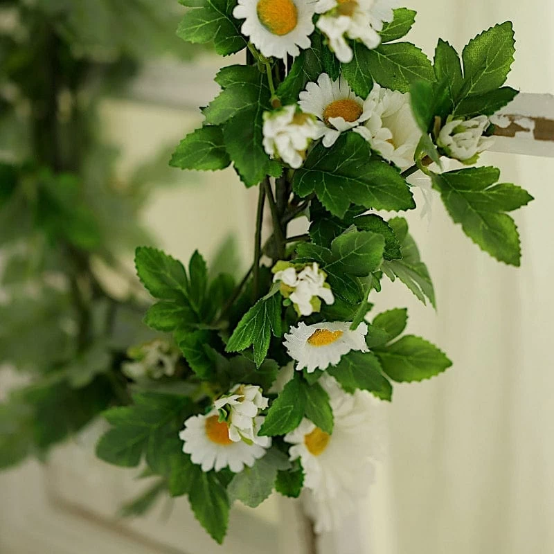 5 Feet Silk Daisy Flowers Garland With Magnolia Leaves Hanging Vine - Image 3