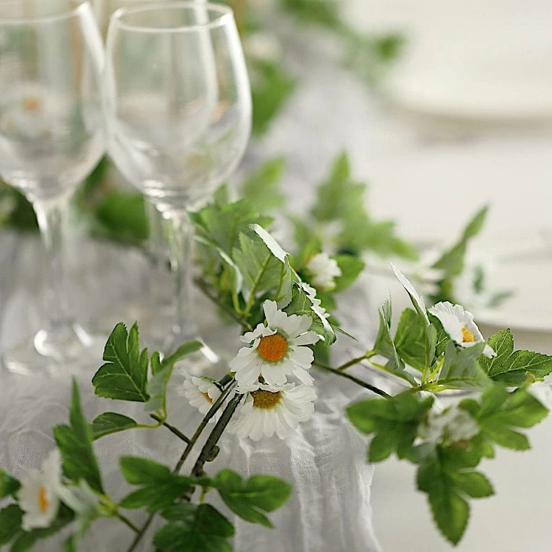 5 Feet Silk Daisy Flowers Garland With Magnolia Leaves Hanging Vine - Image 7