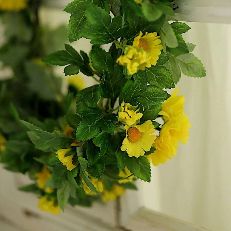 5 Feet Silk Daisy Flowers Garland With Magnolia Leaves Hanging Vine - Image 17
