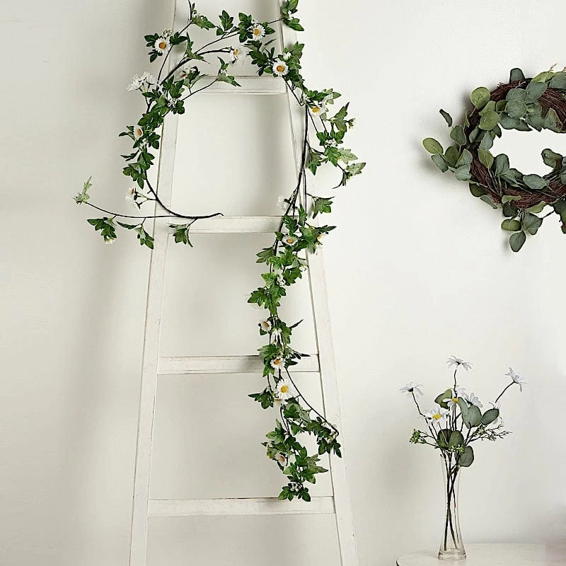 5 Feet Silk Daisy Flowers Garland With Magnolia Leaves Hanging Vine