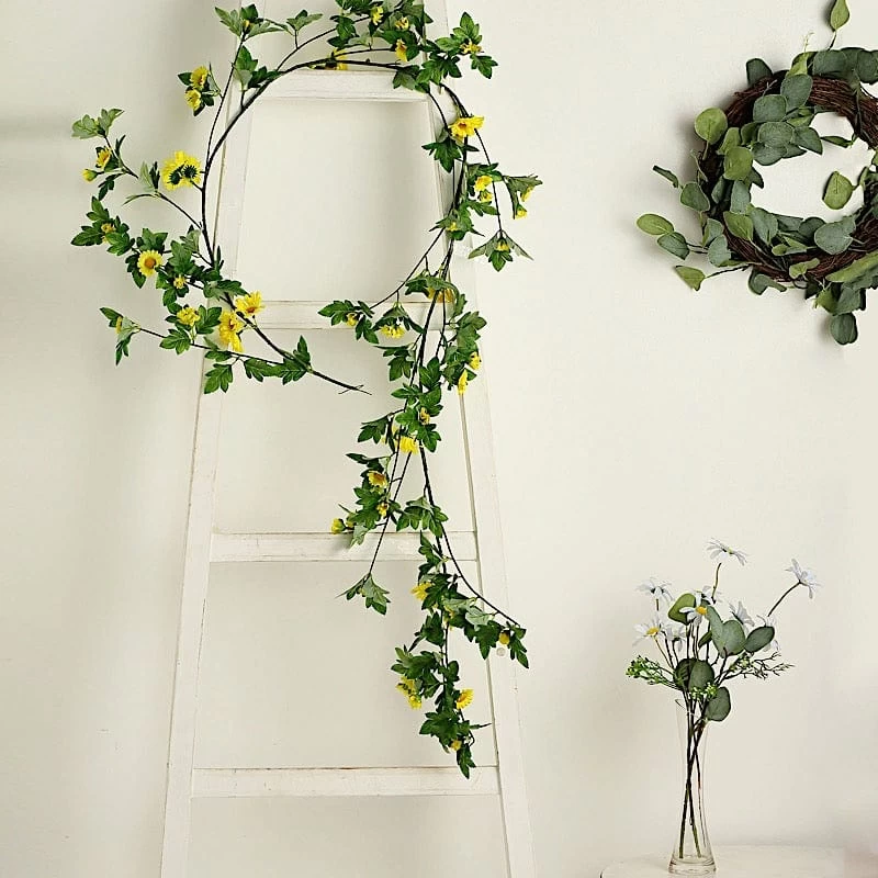 5 Feet Silk Daisy Flowers Garland With Magnolia Leaves Hanging Vine - Image 10