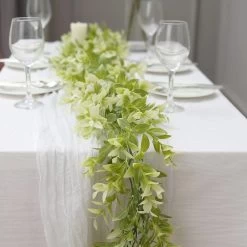 6.5 Ft Green And White Artificial Peperomia Tetragona Leaves Faux Vine Greenery Garland