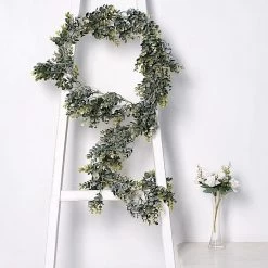 6 Ft Frosted Green Artificial Eucalyptus Leaves Faux Vine Greenery Garland